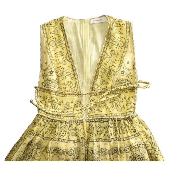 G0 NWOT ZIMMERMANN Yellow Bandana Linen & Silk Matchmaker Bow Long Dress Size 3 - Picture 5 of 7